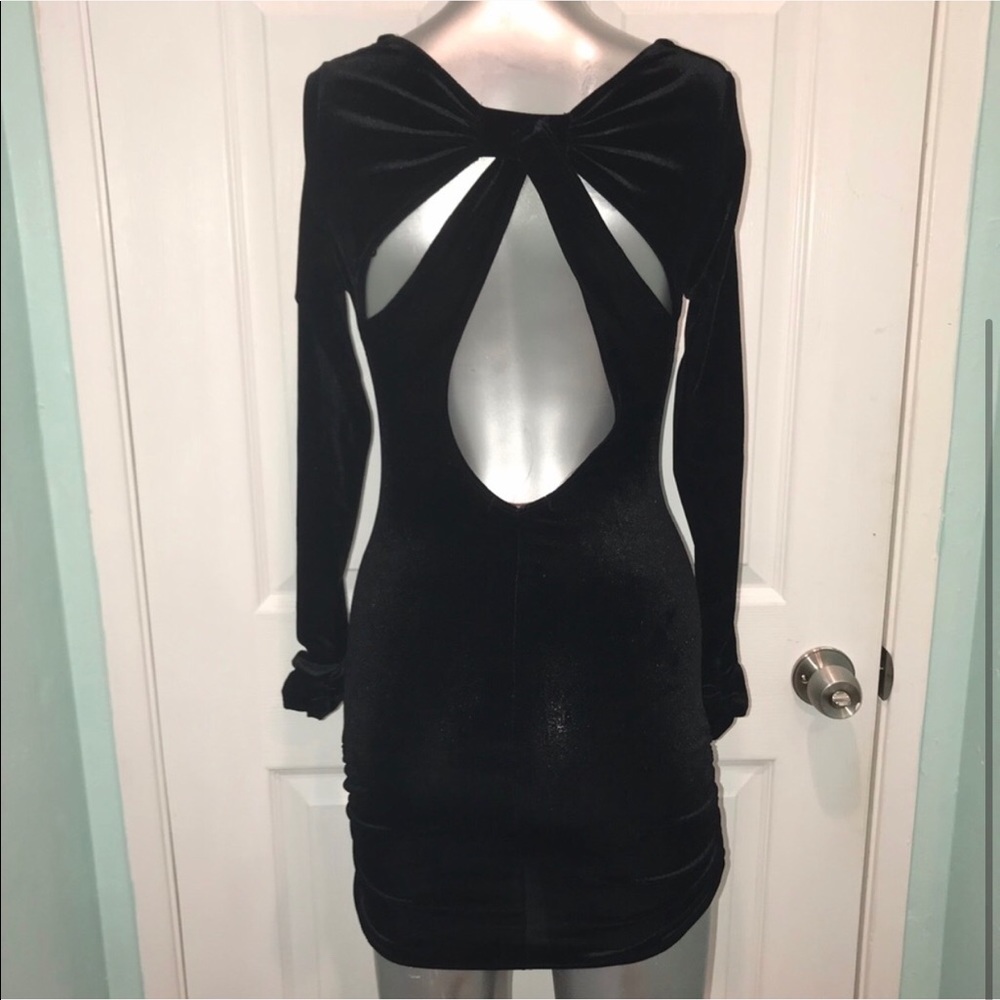 Velvet mini dress with drape front and open back🖤